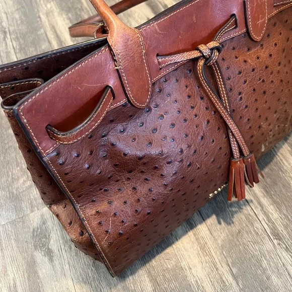 Dooney & Bourke Ariel Ostrich Leather Tote with Tassels in Cognac Magnetic Top - Picture 5 of 16